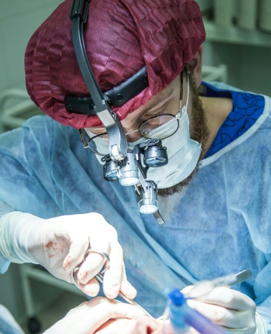 man wearing medical suit