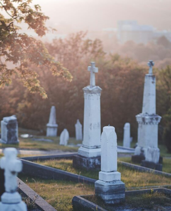 a cemetery with a cross on top