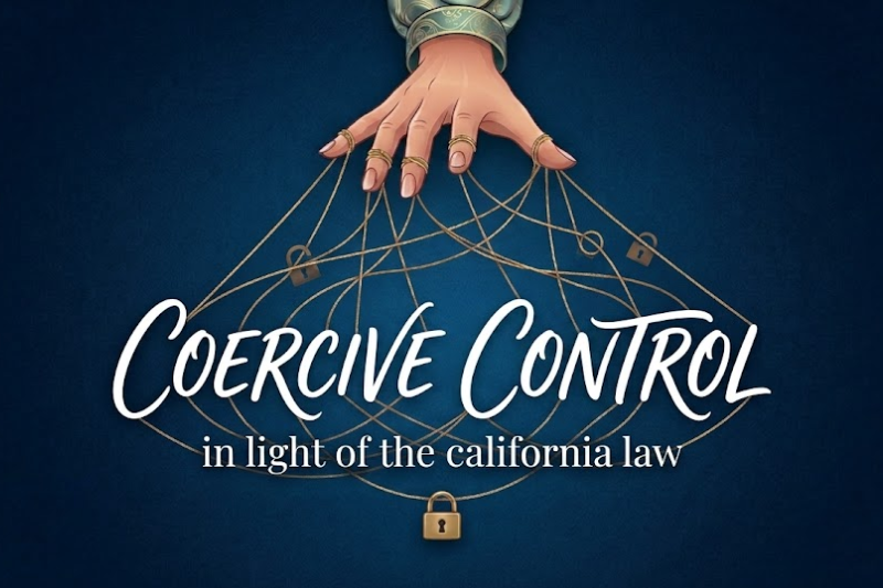 A Hand having strings upon a text that is saying "Coercive Control"